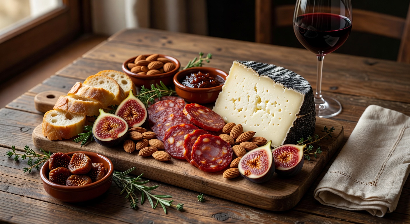 Tabla de embutidos con vino